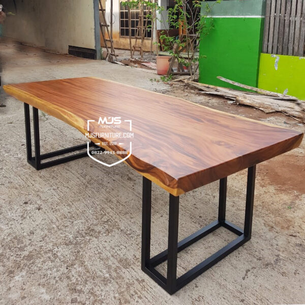 Meja Meeting Kayu Trembesi Kaki Besi Modern Natural Mebel Jepara Shop Meja Jati Meja 