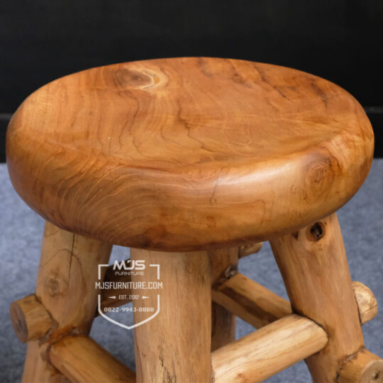 stool kayu jati antik bundar