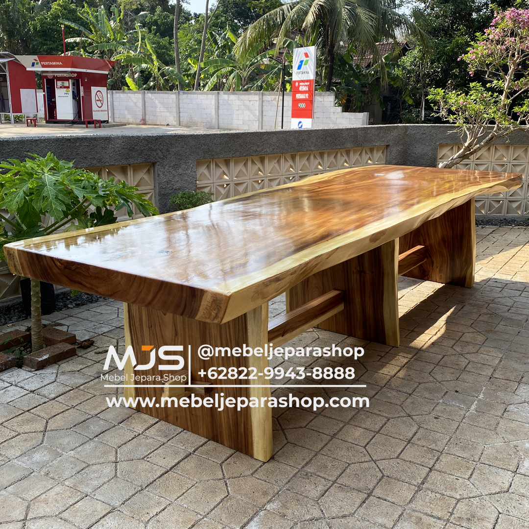 meja meeting kayu solid panjang trembesi